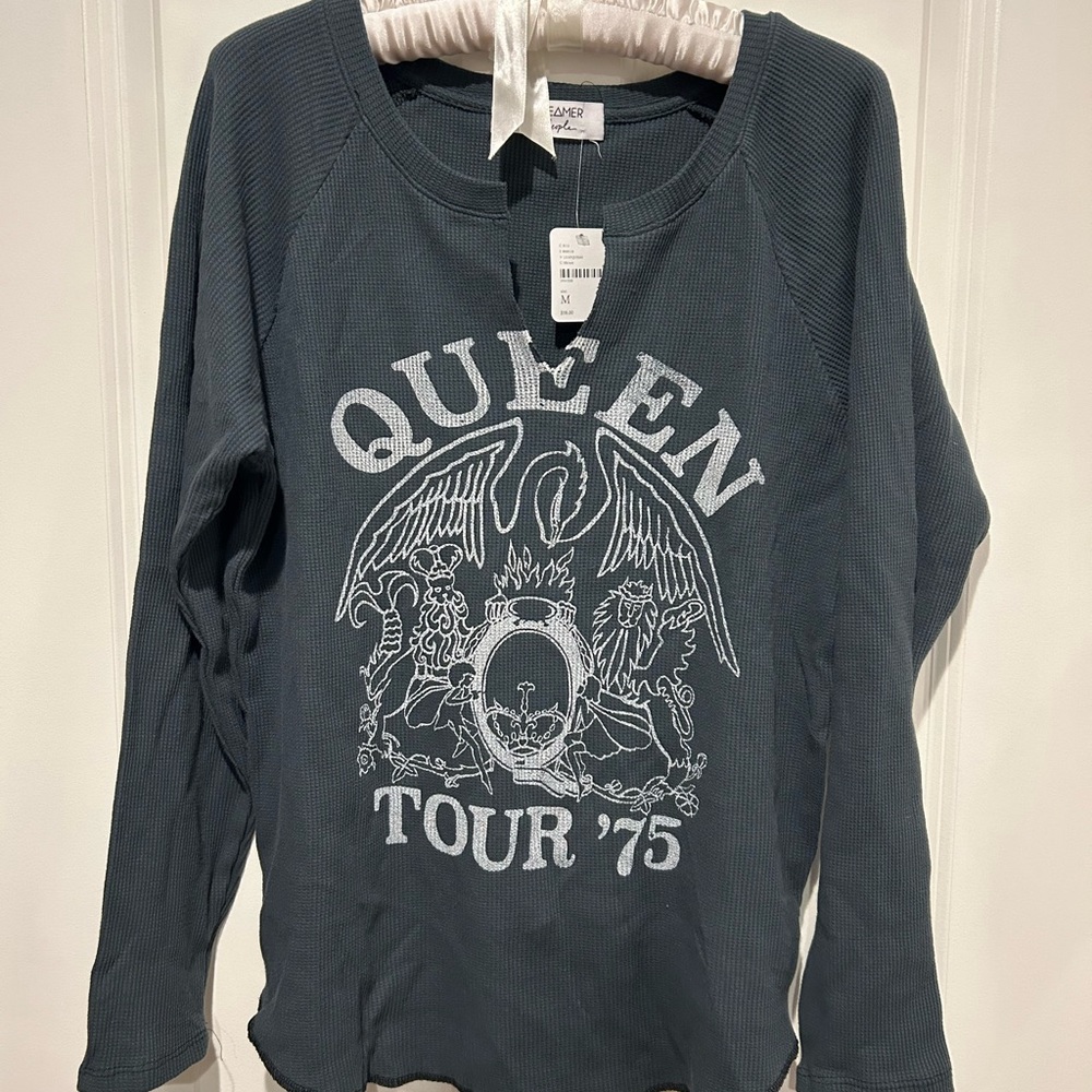 Free People Dark Green Graphic Long Sleeve Top